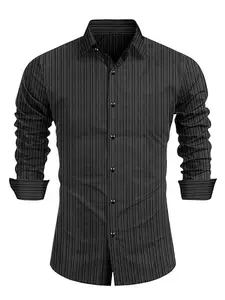 Popcorn Cotton Regular Fit Casual Shirt with Spread Collar for Men (in, Alpha, L, Regular, Black)