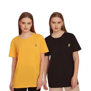 Mack JONNEY Solid Multicolor Round Neck Cotton Half Sleeves Tshirt for Women(Pack of 2)-MACK631685