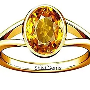 Yellow Citrine Gemstone Panch Dhatu Gold Coated Adjustable Ring for Men and Women Weight 5.25 Ratti with Lab Certificate