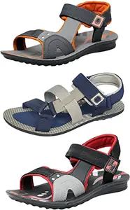 GeNIAL Men Multicolor Sandals | Size - 10 | N-S.18 ORN-P.11 BLU-S.17 RED-10