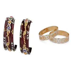 Somil Elegant Combo Bangles For Women & Girls | Stylish Bangles Set For Everyday & Functions, Pack Of 8, Maroon, Golden -B465