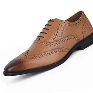 LOUIS STITCH Formal Shoes for Men - Handcrafted Wingtip Brogue Leather - Lace-Up Style Shoe for Business, Party,Casual - British Tan, UK Size 8 (NRXBGBT-)