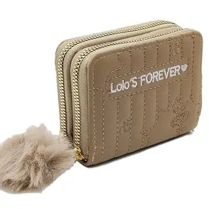 Valerie Women Small Wallet Wallets for Girls Credit Card Holder Coin Purse Zipper Small Secure Card Case Cute Wallets Mini Wallets for Women (Beige)