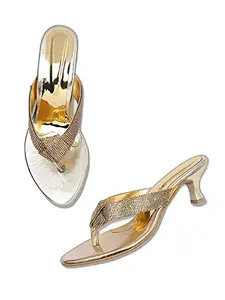 WalkTrendy Womens Synthetic Gold Open Toe Heels - 4 Uk (Wtwhs58_Gold_37)