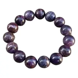 RRJEWELZ Natural Purpurite 12mm Round Shape Smooth Cut Beads 6.5 Inch Stretchable Bracelet For Men & Women. Unisex Bracelet For Healing, Meditation, Prosperity, Gift & Luck|STBR_RR_07989_6.5