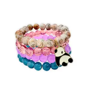 Crystal Beads Bracelet 8 MM Round Cut Adjustable Elegant Stylish Handmade Jewelry Gift Bracelet Friendship Couple Women Girls Boys Men | Set of 4