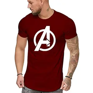 FASHION AND YOUTH Avenger T-Shirt Half Sleave Solid Color Graphic Printed Funny Typography Casual Round Neck. Sports & Gym wear Stylish Branded Tshirt Maroon