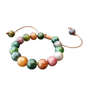Lady Works Natural Multi Jasper Threaded Bracelet 10mm Round Smooth Beads Multi Jasper Adjustable Thread Bracelet. Unisex Macrame Yoga Bracelet.|LW_TDBR_1331