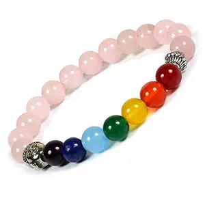 Vighnaharta Ganesh 7 Chakra Certified Natural Stones Valentine Gift Reiki Healing Meditation and Protection 8-9mm Crystal Beads Multicolor Bracelet for Men and Women