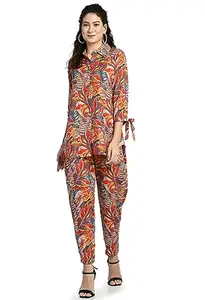 MAURYA Women's Multicolor Color Floral Print Woman Cord Set Shirt Collar 3/4 Sleeve Co Ord Set | Co Ord Women | Cord Set Women | Cod Sets Women (MCS008-M)