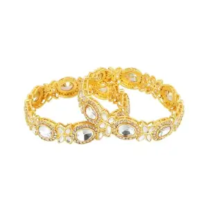 Amazon Brand - Anarva Crystal Bridal Bracelet Bangle Set Jewelry For Women (Set of 2 Pcs), Size-2.10