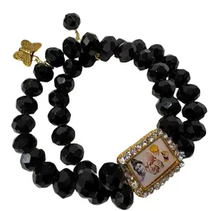 Happening Events Natural Guru Ji Double Line With Butterfly Adjustable Stretchable For Men & Women Traditional Religious Jewelry For Devotion, Worship & Gifting (Black)