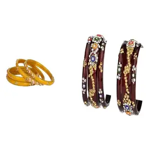 Somil Elegant Combo Bangles For Women & Girls | Assorted Design Chudi Set | Wedding, Festive & Everyday Use, Pack Of 10, Yellow, Maroon -N387