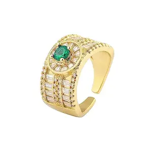 ZIVOM® Emerald Green Twin Layer Baguette Cubic Zirconia 18K Gold Free Size Ring For Women