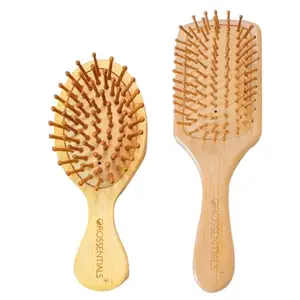 OROSSENTIALS Bamboo Hair Brush With Round Ball Bristles, Unisex Eco-Friendly, Durable, and Gentle Detangler Paddle Comb Hairbrush For Hair Growth and Scalp Massage Combo Pack of 2