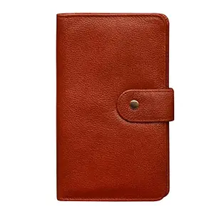 ABYS -Genuine Leather Brown Unisex Business Card Holder||Passport Wallet||Passport Cover||Cheque Book Case with Button Closure
