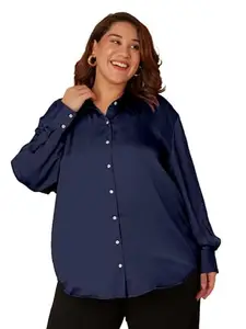 Zink London Zink Curve Women's Navy Solid Buttoned Shirt