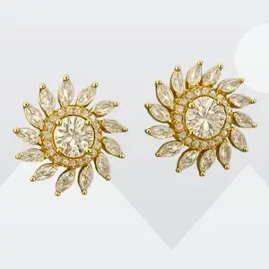 Crystal Sunburst Stud Earrings, Gold-Plated, 1.8 cm