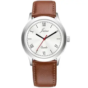 jainx Silver Dial Brown Leather Strap Analog Wrist Watch for Men - JM7179