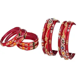 Somil Trendy Combo Bangles Pack For Women | Colorful Traditional Set | Ideal For Party, Puja & Daily Use, Pack Of10, Multicolor, Red -Z177