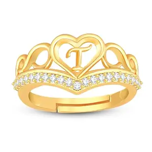 Lila Valentine Ring Heart Alphabet 'T' Promise Propose Engagement Wedding Anniversary Brass, Stainless Steel, Copper, Alloy Cubic Zirconia Gold Plated Ring (BZR_HC370-CrownGold(T) AlphabetRing(M:01))