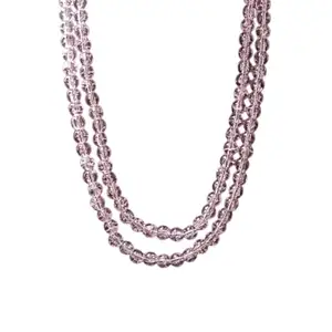 RICH AND FAMOUS Khadi India Double Layer 8MM Pink Glass Crystal Necklace For Women