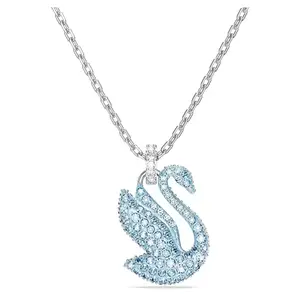 Swarovski Iconic Swan pendant, Swan, Blue, Rhodium plated
