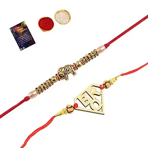 Stylish Bhaiya Rakhi " BRO" Designer Pendent With Designer Look "Elephant" Rakhi Combo For Bhaiya With Roli Chawal And Greeting Card -1018