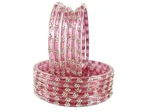 RIJB Stylish Glass Bangles set for women & Girls With Zircon Stone work in Flower Pattern | Fancy Kanch ki Chudi Set | Bangles for Wedding, Party & Gift | Traditional Girl's Bangles Bracelet-Set of 12