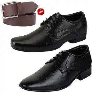Graceful Formal Shoes/Party Shoes/ 2 Shoes Combo with Free Belt for Men and Boys (BAZAAR8758_VTR-301-Blk) Multicolor