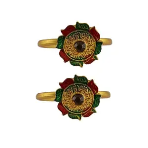 MAYA FASHION Golden Brass Stone Stud Toe Ring Size Free Designer Toe Rings Set |Fashionable & Durable Jewelry for Women Sku-toe36