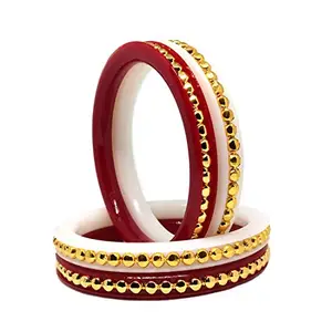 Tanvi J Gold-plated (Red and White) Lite Weight Sankha Pola Bangle Set (Set of 2) (2.8)