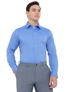 Park Avenue Men Regular Fit Structure Pattern Pure Cotton Ainsley Collar Full Sleeve Formal Shirt (Size: 42)-PMSK18364-B5 Blue