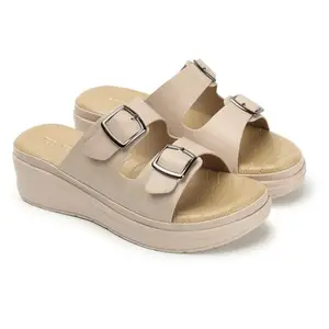 ICONICS Women's Solid Comfortable Slip On Sandal for Office Festive Outdoor Use I ICN-NI-Wn-57 Beige Wedge 4 Kids UK