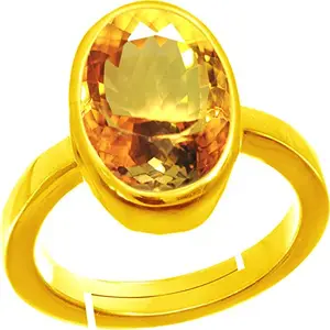 Stone Place 18.25 Ratti 17.00 Carat Citrine Ring Sunela Certified Natural Original Oval Cut Precious Gemstone Citrine Gold Plated Adjustable Ring Size 16-56