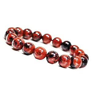 RRJEWELZ Unisex Bracelet 10mm Natural Gemstone Mahogany Obsidian Round shape Smooth cut beads 7 inch stretchable bracelet for men & women. | STBR_05127
