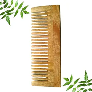 Organic Wide Tooth shampoo Neem wooden comb for women hair growth || Handmade Wooden hair neem Wide Tooth shampoo comb - Premium Kachi neem comb for hair growth Pack of 1