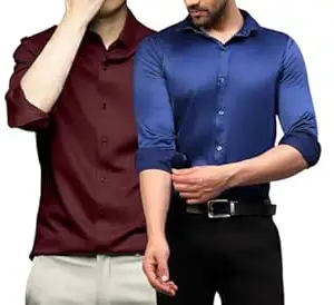 DEELMO Combo of Men's Stylish Solid Satin Casual Shirt for Men Full Sleeves| Poly Satin Silk Shirt Pack of 2