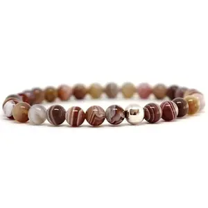 RRJEWELZ 6mm Natural Gemstone Botswana Agate Round shape Smooth cut beads 7.5 inch stretchable bracelet for men. | STBR_RR_M_02336