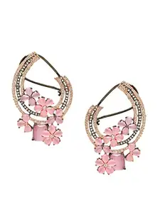 Yellow Chimes American Diamond Earrings for Women Rhodium-Plated Pink AD-Studded Floral Stud Earrings For Women and Girls