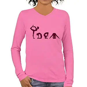 Pooplu Women's Regular Fit Vector Yoga Cotton Graphic Printed V Neck Full Sleeves Exercise, Gym, Yoga, Fitness Pootlu Yoga Tees and Tshirts.(Oplu_BabyPink_Medium)