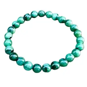 RRJEWELZ Unisex Bracelet 8mm Natural Gemstone Emerald Round shape Smooth cut beads 7 inch stretchable bracelet for men & women. | STBR_03160
