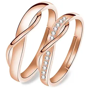 Peora American Diamond Studded Rose Gold Plated Couple Band Ring Fashion Stylish Jewellery Gift for Men & Women (PFCCR93) - Valentines Gift for Her