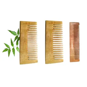 Kachi Neem Wooden Comb - Soaked in 20 Herbs And Pocket Comb Combo - Pack of 1 (2 Shampoo Comb + 1 Pocket Comb)