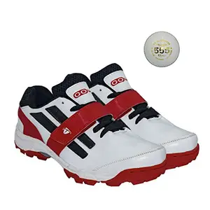 Gowin Pace White/Red Cricket Shoes Size-5 with TR-555-W Cricket Leather Ball Alum Tanned White