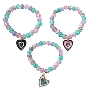 Jewelsbysirani Set Of 3 Stylish Trendy Korean Heart(black, purple,green) Shaped Beads Bracelet Combo For Women And Girls
