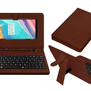 Acm Keyboard Case Compatible with One Plus 5t Mobile Flip Cover Stand Direct Plug & Play Device for Study & Gaming Brown