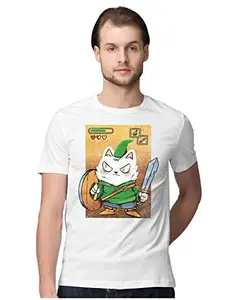 ALLEN BLACK Men's Regular Fit T-Shirt Medieval Warrior Cat 100% Cotton T-Shirt White_MEDWARCMEN-White 3XL Men Round_