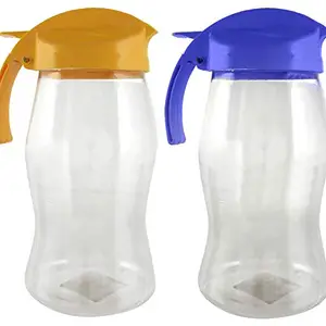 Kuber Industries 2 Pieces Plastic Leakproof Oil Bottle Olive Oil Dispenser for Kitchen Storage Container, 1100 Ml (Yellow & Purple)-KUBMART11141