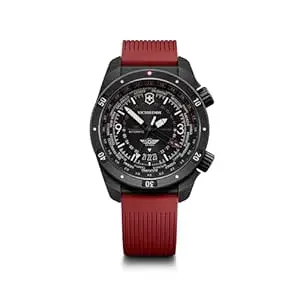 Victorinox Air Pro Auto 43 mm, Black Stainless Steel case, Stainless Steel Bezel, Black dial, red Rubber Strap